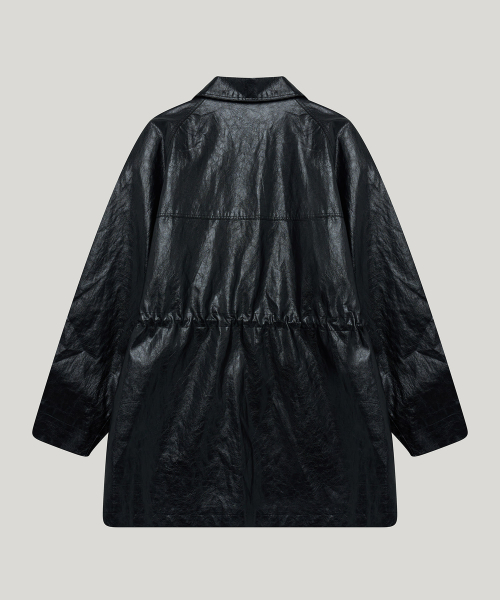 trench leather half jacket_black