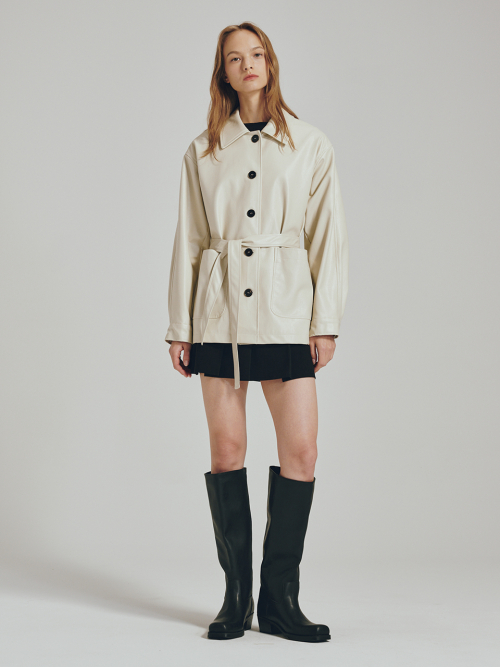 кожаный куртка - / Belted Leather Jacket - Cream
