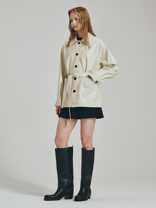 кожаный куртка - / Belted Leather Jacket - Cream