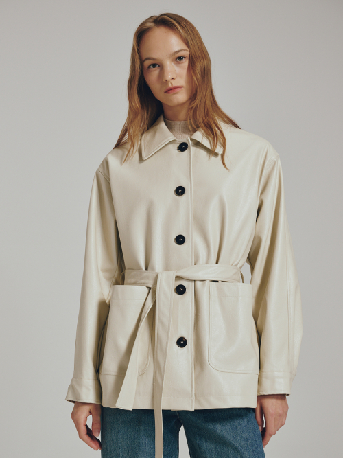 кожаный куртка - / Belted Leather Jacket - Cream