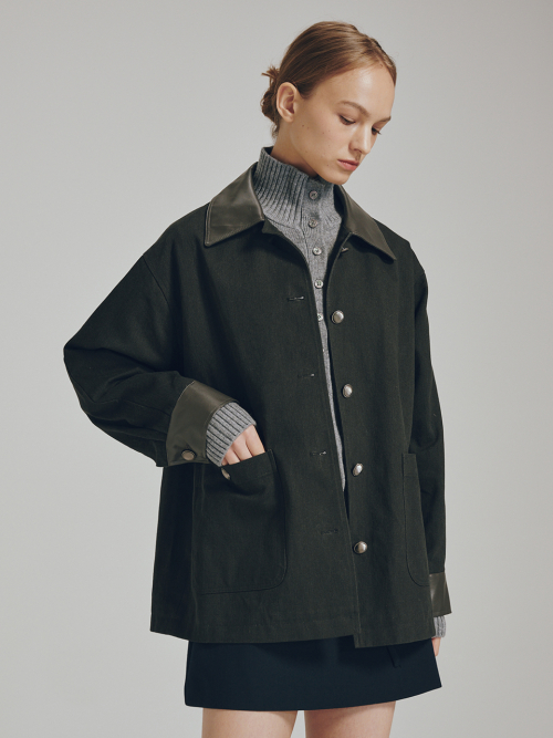 кожаный куртка - серый / Cotton Leather Work Jacket - Dark Gray