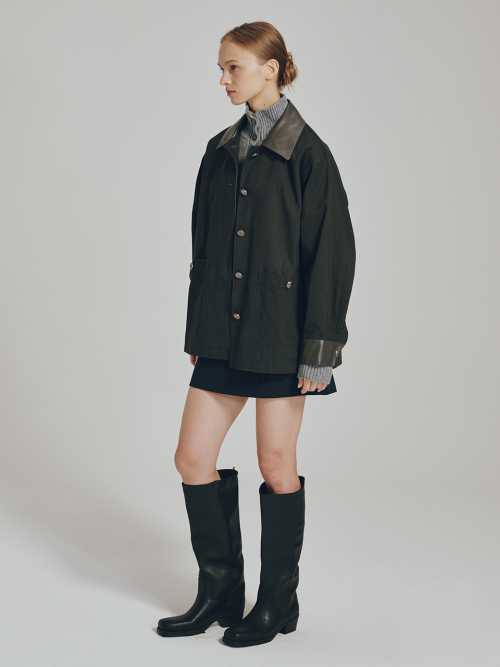 кожаный куртка - серый / Cotton Leather Work Jacket - Dark Gray