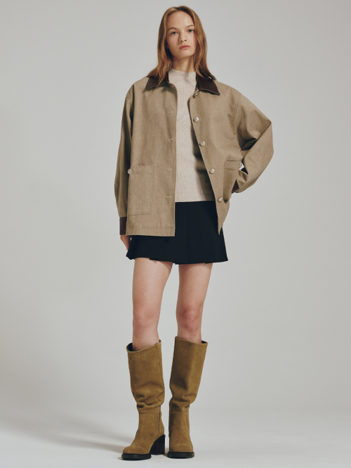 кожаный куртка - бежевый / Cotton Leather Work Jacket - Beige