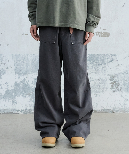 PIN-TUCK WASHED COTTON PANTS CHARCOAL