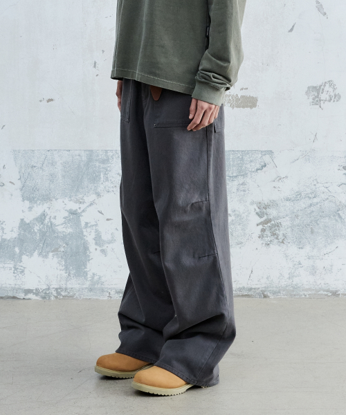 PIN-TUCK WASHED COTTON PANTS CHARCOAL