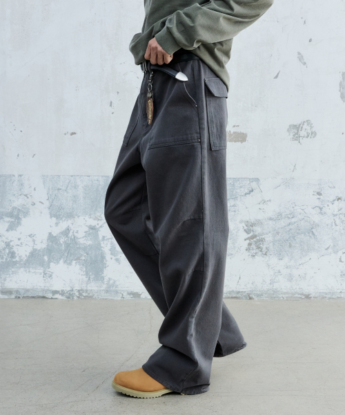 PIN-TUCK WASHED COTTON PANTS CHARCOAL