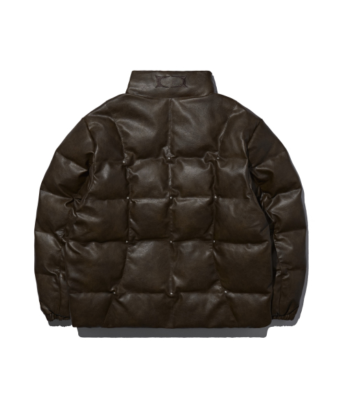 Leather Studded Padded Jacket Brown