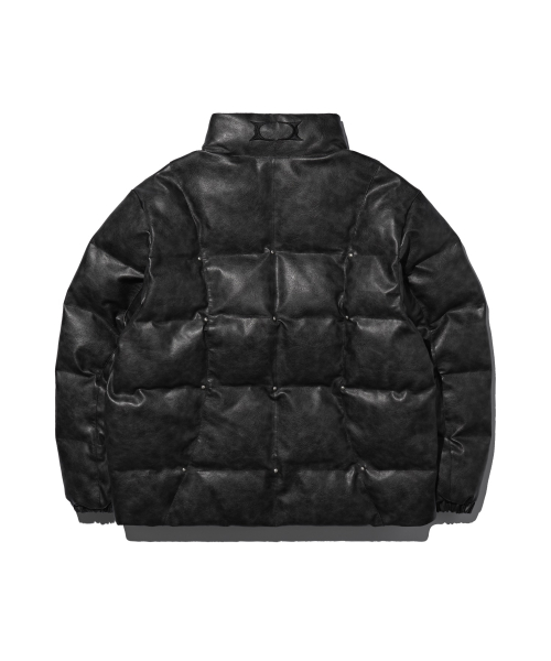 Leather Studded Padded Jacket Black