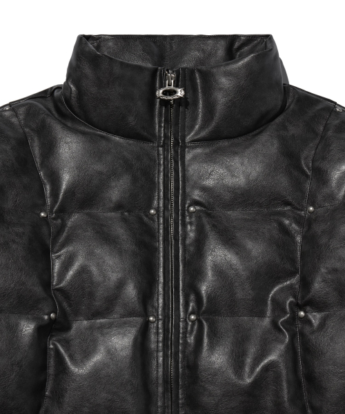Leather Studded Padded Jacket Black