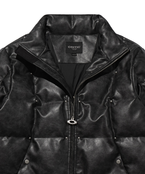 Leather Studded Padded Jacket Black