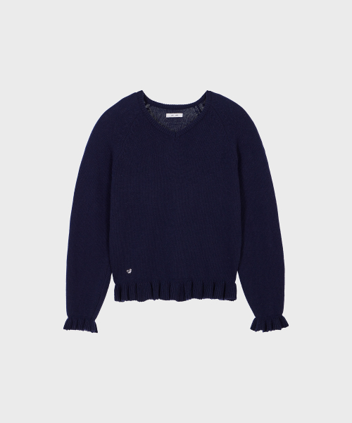 V-Neck Frill Knit (Navy)