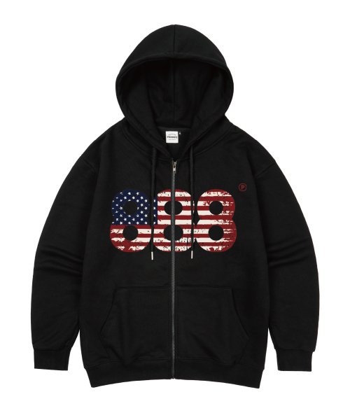 Оверфит худи на двухсторонней молнии USA NUMBER.888 (без начеса, 3 COLORS)