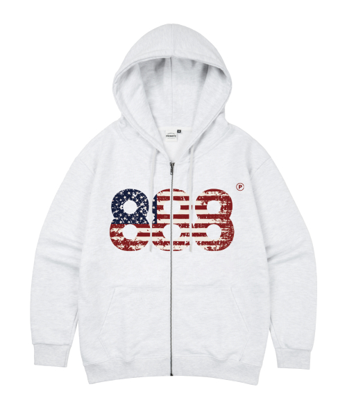 Оверфит худи на двухсторонней молнии USA NUMBER.888 (без начеса, 3 COLORS)