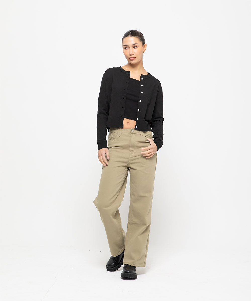 Womens Semi-Wide вальяный  деним брюки[cotton светлый khaki]