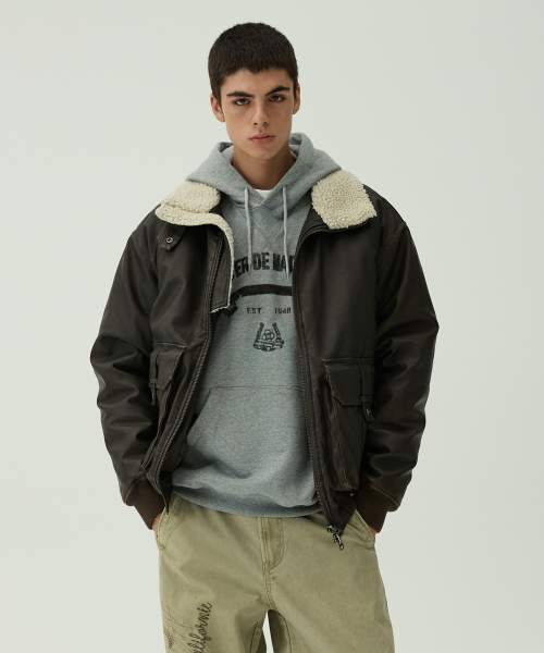 Куртка-бомбер 5403 из экокожи с мехом Sherpa Brown