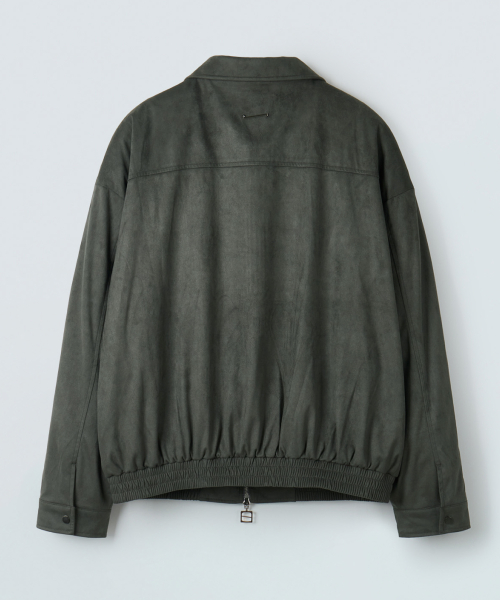 Замшевый бомбер с кожаной отделкой (dark green)