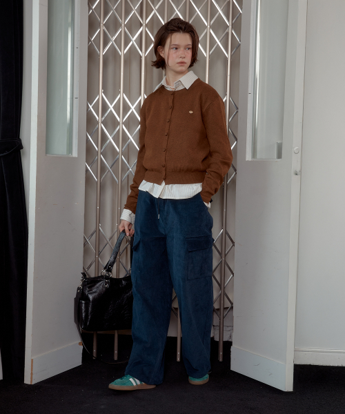 CORDUROY CARGO WIDE PANTS_NAVY