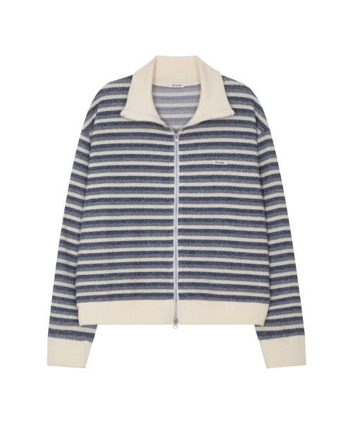 Multi Stripe Knit Zip-up - Cream