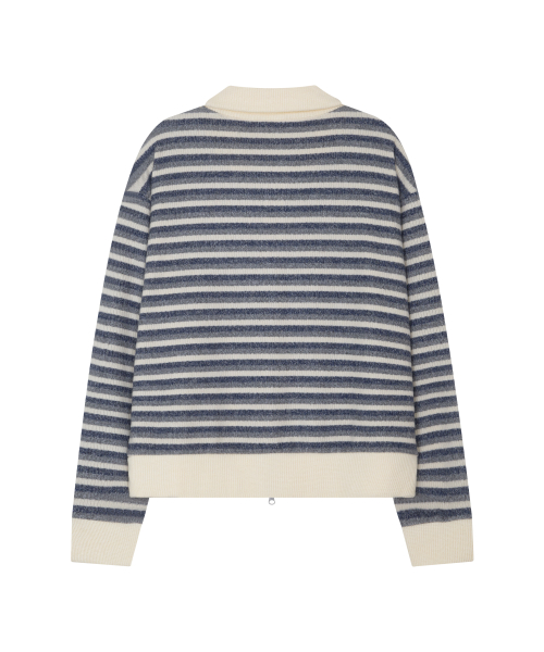 Multi Stripe Knit Zip-up - Cream