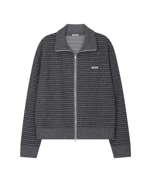 Multi Stripe Knit Zip-up - Charchoal