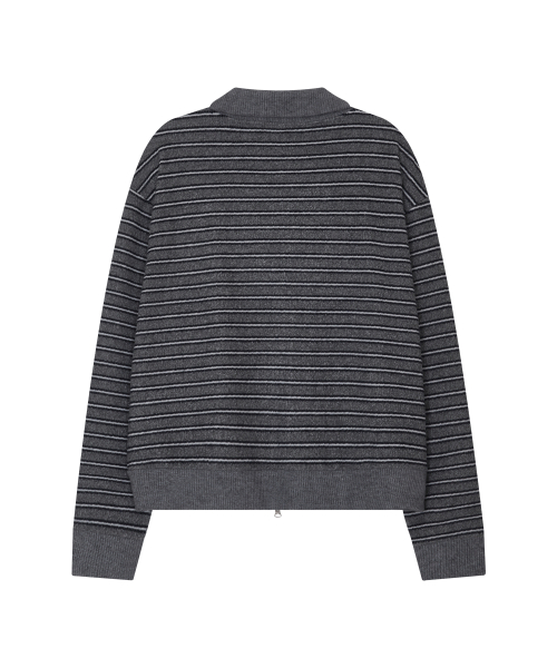 Multi Stripe Knit Zip-up - Charchoal