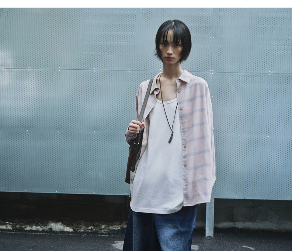 WOMENS OVERSIZED FLANNEL OMBRE CHECK SHIRT #韓韶禧同款! - 2 COLORS PINK