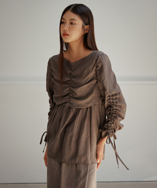 WRINKLE SHIRRING BLOUSE [ ASH коричневый ]