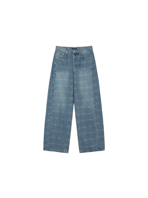Curved check denim_washed синий