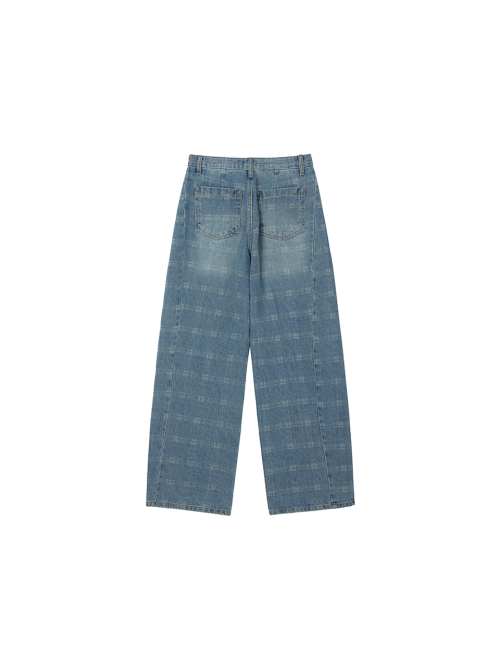 Curved check denim_washed синий