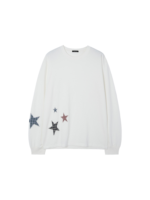Star patchwork long sleeve tee_ivory