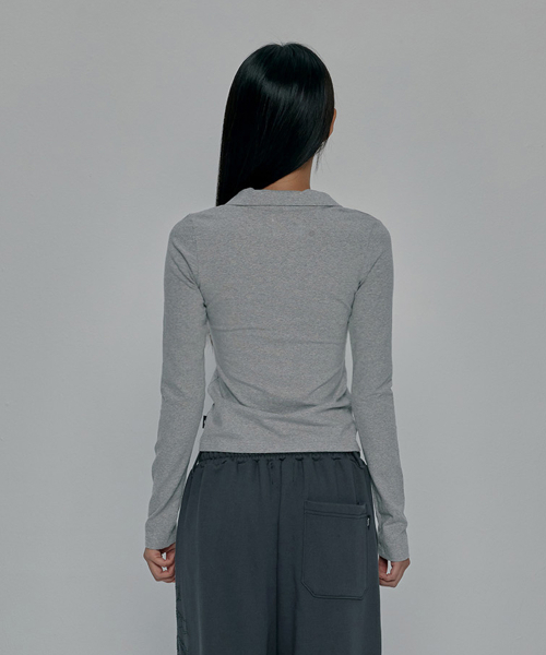 CROSS BUTTON COLLAR LONG SLEEVE_GREY