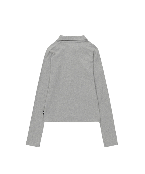 CROSS BUTTON COLLAR LONG SLEEVE_GREY