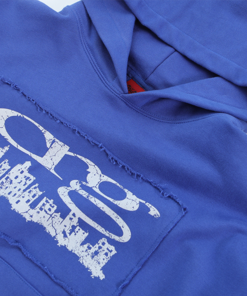 CITY LOGO CUT OFF HOODIE BLUE
