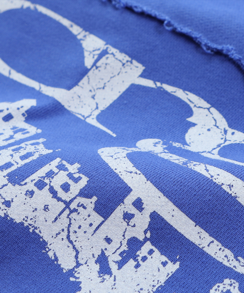 CITY LOGO CUT OFF HOODIE BLUE