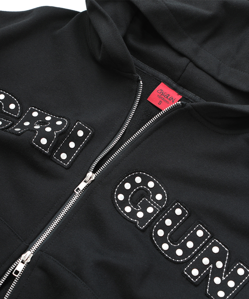 APPLIQUE RIVET ZIP UP HOODIE BLACK