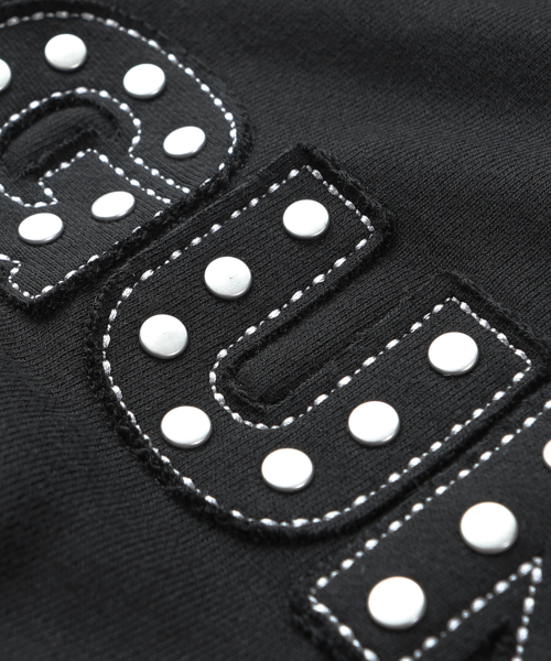 APPLIQUE RIVET ZIP UP HOODIE BLACK