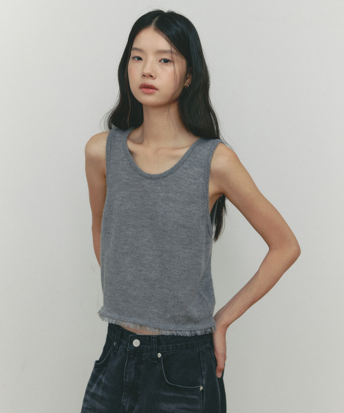 FRILLY WOOL SLEEVELESS KNIT(GR)