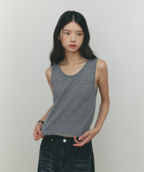 FRILLY WOOL SLEEVELESS KNIT(GR)