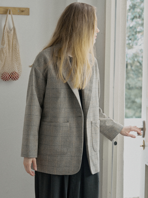 Check Herringbone Oversize пиджак - LIGHT GREY