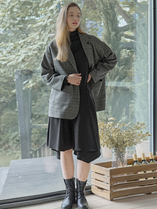 Check Herringbone Oversize пиджак - BLACK