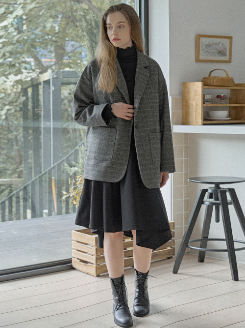 Check Herringbone Oversize пиджак - BLACK