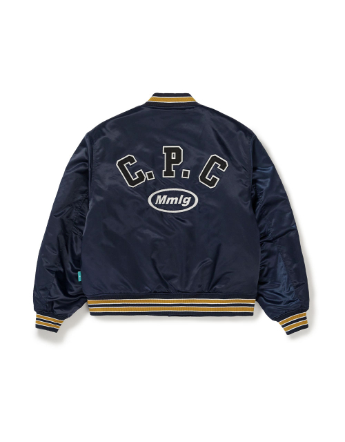 [Mmlg] CPC SATIN VARSITY JACKET (NAVY)