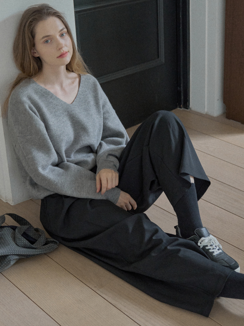 V-neck оверсайз Knit Pullover - GREY