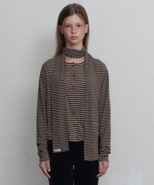 Stripe button длинный рукав-muffler SET (коричневый)