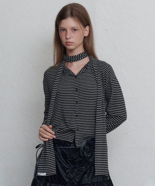 Stripe button длинный рукав-muffler SET (чёрный)