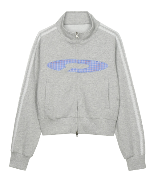 Vintage Check Applique Track zip-up M.Gray