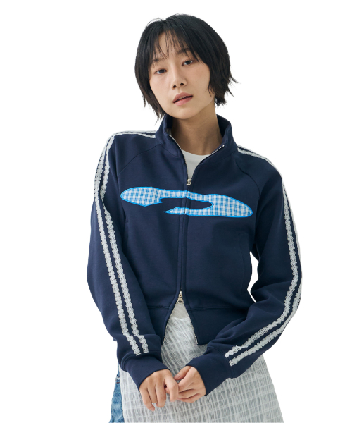 Vintage Check Applique Track zip-up M.Gray
