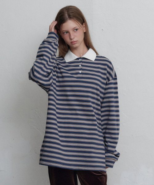 Stripe воротник sweatshirt (тёмно-синий)