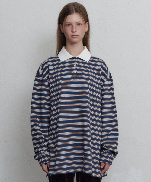 Stripe воротник sweatshirt (тёмно-синий)