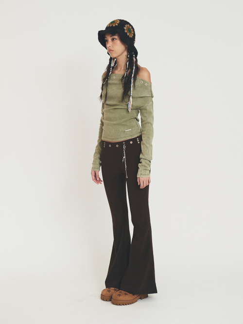 EYELET BOOTS CUT PANTS BROWN